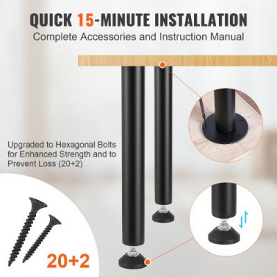 VEVOR Patas de Mesa 4 Piezas Patas de Escritorio Ajustables 40,6cm Capacidad de Carga 544kg de Acero Sólido Instalación Rápida Patas Resistentes de Muebles para Bricolaje Hogar Oficina Comedor, Negro