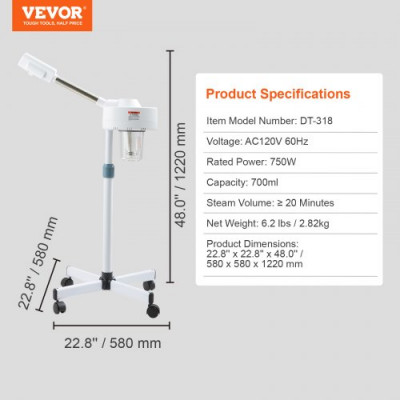 VEVOR Vaporizador facial Humidificador de vapor facial con niebla de ozono