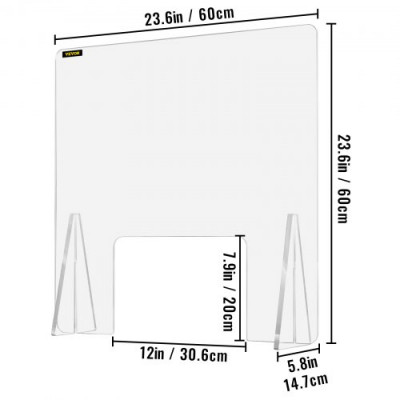 Protector de Pantalla Acrílica para Mostrador 60 x 60 cm Protector contra Estornudos Ventana de Transacción de 20 x 30.6 cm, 2.2 kg Protector de Pantalla Acrílica para Clínicas, Hoteles, Bancos