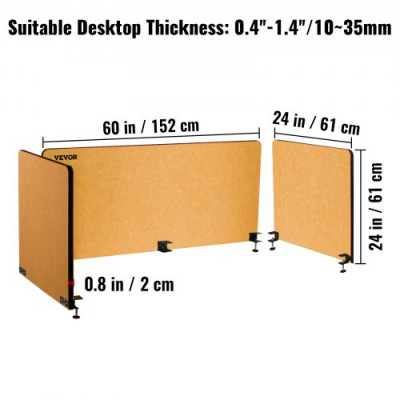 Panel de Privacidad de Oficina Amarillo 152x61 cm 3 Paneles Divisor de Escritorio Espesor de Panel 20mm Espesor de Escritorio Adecuado 10-35mm Panel de Privacidad de Escritorio para Oficina Aula