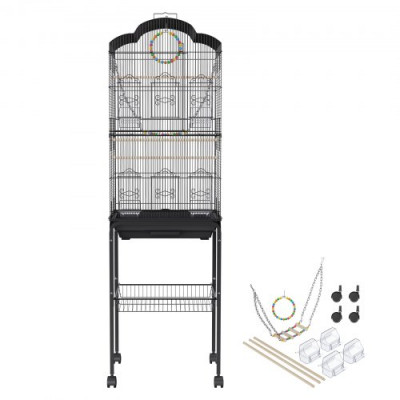 VEVOR Jaula de Vuelo para Pájaros 46 x 36 x 152,4 cm Jaula para Pájaros de Metal con Manija Lateral Puerta Segura Portátil Bandeja Desmontable Perchas Comederos para Pájaros Pequeños Cacatúas Loros