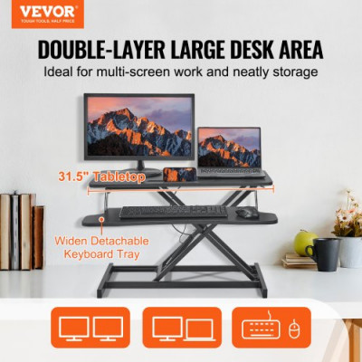 VEVOR Convertidor de Escritorio de Pie de 80x40 cm Mesa Elevable con Altura Ajustable 14-51 cm con Bandeja para Teclado de 79,5x30 cm Capacidad de 20 kg Soporte para Portátil Sentado para PC Monitor