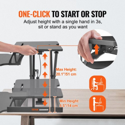 VEVOR Convertidor de Escritorio de Pie de 80x40 cm Mesa Elevable con Altura Ajustable 14-51 cm con Bandeja para Teclado de 79,5x30 cm Capacidad de 20 kg Soporte para Portátil Sentado para PC Monitor