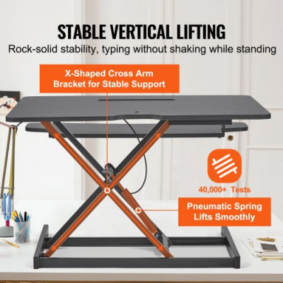 VEVOR Convertidor de Escritorio de Pie de 80x40 cm Mesa Elevable con Altura Ajustable 14-51 cm con Bandeja para Teclado de 79,5x30 cm Capacidad de 20 kg Soporte para Portátil Sentado para PC Monitor