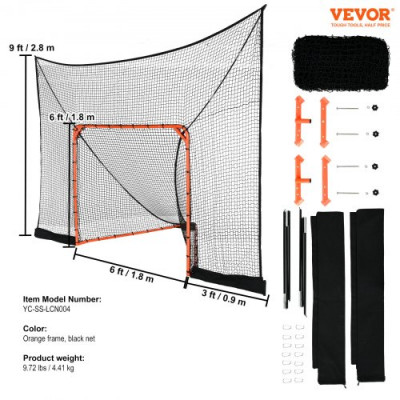 VEVOR Portería de Lacrosse con Cubierta Extendida Jaula de Lacrosse 3,6x2,8 m con Red y Bolsa de Transporte Equipo de Entrenamiento de Fácil Instalación en Patio Trasero, Jardín, Parque al Aire Libre