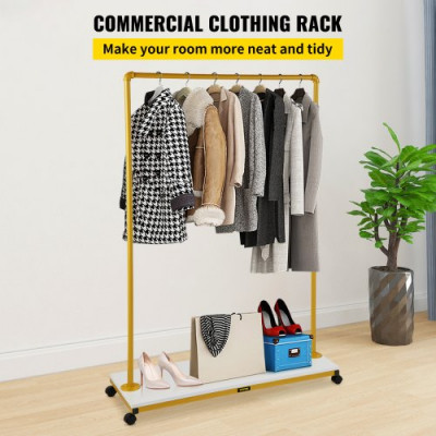 Perchero de Ropa 100 x 36 x 150 cm Perchero de Burro Independiente Material de Metal y Madera MDF, Capacidad de 150 lbs Perchero de Ropa Resistente con Ruedas para Uso Doméstico o Comercial