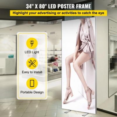 Marco de Póster LED 34 x 80 Pulgadas Letrero Grande de la Acera Caja de Luz LED Retroiluminada con Marco de Aluminio y Base Estable Marco de Fotos Iluminado para la Exhibición de Publicidad