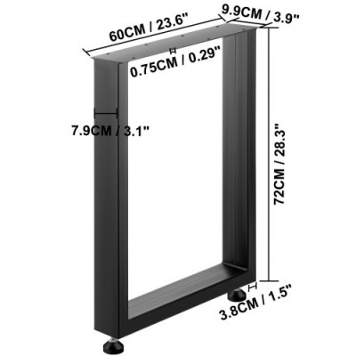 VEVOR Patas de Mesa de Forma Cuadrada, 600 x 720 mm Patas de Mesa de Acero Grueso de Carga de 1000 kg, Conjunto de 2 Patas de Mesa, Patas de Varias Mesas para Mesas de Café, Mesas Auxiliares, Sillones