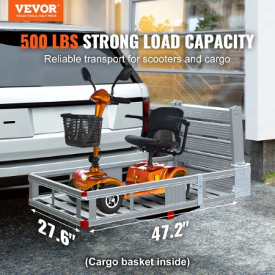 VEVOR Porta Silla de Ruedas 120x70 cm Portador de Scooter de Movilidad Rampa Plegable 226,8 kg Cesta de Enganche de Remolque con Correas Estabilizadoras Receptor de Enganche 50x50 mm para Coches SUV