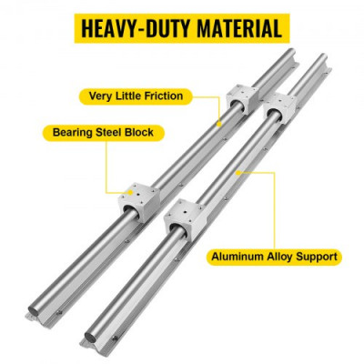 Carril De Guía Lineal 2uds. 1500mm Sbr16 4 X Sbr16uu Bloque para Máquinas Cnc