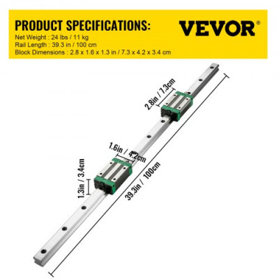 Carril Guía Lineal HGR20-1000mm Recorrido Carril de Deslizamiento Lineal HGR20-1000mm para Kit CNC Adecuado para Equipos Automáticos Equipos de Medición de Precisión