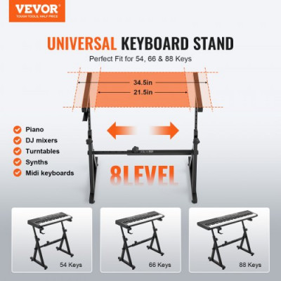 VEVOR Soporte y taburete para teclado de piano digital Z ajustable portátil con ruedas