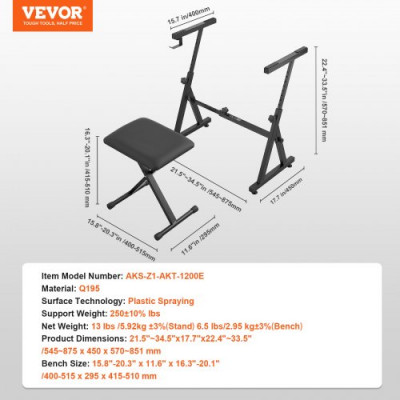 VEVOR Soporte y taburete para teclado de piano digital Z ajustable portátil con ruedas