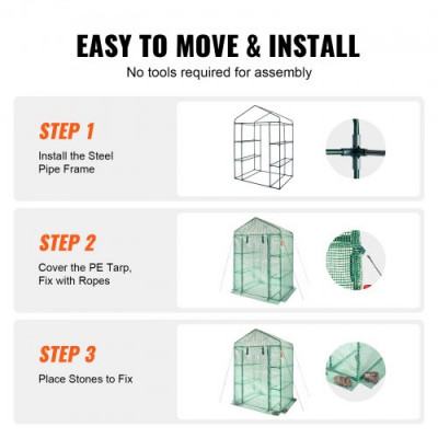 VEVOR Invernadero de Jardín 141x74,5x205 cm Carpa Lona de PE de Alta Resistencia para Plantas con 4 Estantes, Puerta y Ventanas Marco de Acero Montaje Fácil Ideal para Plantar Flores Almacenamiento