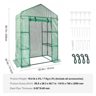 VEVOR Invernadero de Jardín 141x74,5x205 cm Carpa Lona de PE de Alta Resistencia para Plantas con 4 Estantes, Puerta y Ventanas Marco de Acero Montaje Fácil Ideal para Plantar Flores Almacenamiento