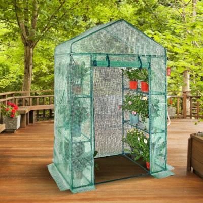 VEVOR Invernadero de Jardín 141x74,5x205 cm Carpa Lona de PE de Alta Resistencia para Plantas con 4 Estantes, Puerta y Ventanas Marco de Acero Montaje Fácil Ideal para Plantar Flores Almacenamiento