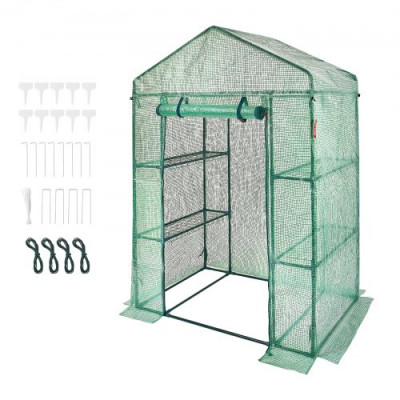 VEVOR Invernadero de Jardín 141x74,5x205 cm Carpa Lona de PE de Alta Resistencia para Plantas con 4 Estantes, Puerta y Ventanas Marco de Acero Montaje Fácil Ideal para Plantar Flores Almacenamiento