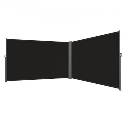 Toldo Solar Retráctil, Pantalla de Alta Privacidad de 180X600cm, Protector Solar a Prueba de Viento para Patio Jardín Negro