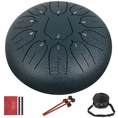 VEVOR Tambor de Lengüeta de Acero 11 Nota, Handpan de 25 cm, Tambor de Acero Colgante de Azul Marino, Instrumentos de Percusión de Tambores de Acero con Bolsa, Libro, Mazas y Soporte de Mazo