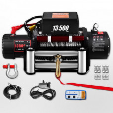 VEVOR Cabestrante Eléctrico 6123,5 kg, Cabrestante Eléctrico 12 V, de Cuerda de Acero Avanzada de 27 m, Cabrestante Eléctrico, Polipastos Eléctricos con Control Remoto Inalámbrico y Motor 4,85kW