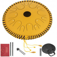VEVOR Tambor de Lengua de Cobre 14 Notas, Forma de Plato, Handpan de 36 cm Dorado, Altura 9 cm, Instrumentos Profesional de Percusión de Tambores de Acero con Bolsa, Libro, Mazas y Soporte de Mazo