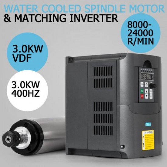 Koop Watergekoelde freesspindelmotorset, 3KW-frequentieomvormer, spilmotor met ER20-frequentieomvormer, freesset voor machinesnelheidsregeling