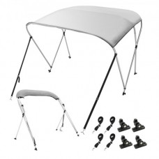 VEVOR Bimini para Barco con 3 Arcos 182x117x155-167 cm Parte Superior Bimini Estructura de Aleación de Aluminio y Lona de Poliéster 900D Toldo Parasol Plegable para Cabina de Velero Barca, Gris Claro