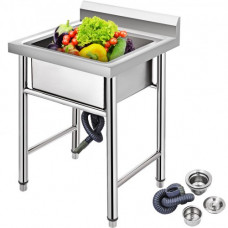 VEVOR Fregadero Comercial de Acero Inoxidable, 1 Compartimientos de Tamaño 44 x 44 x 25 cm y Tamaño Total 93 x 61 x 60 cm para Fregadero de Cocina, 4 Patas de Forma H para Fregadero de Barra Inferior