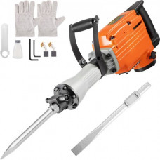 Martillo Demoledor 1500W Martillo Eléctrico Profesional, 50J Martillo de Demolición, 1450-1900BPM con Cincel Plano, Cincel Puntiagudo y Accesorios Completos 2 Mangos para Hormigón y Mampostería