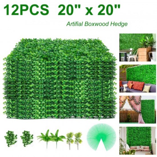 Comprar Painéis de buxo artificial 12 peças Tela de sebe de planta artificial 50,8x50,8 cm Decoração de fundo de parede de grama artificial para parede de cerca Pátio Jardim Corredor Externo Interior