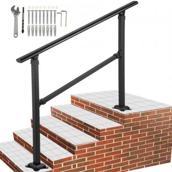 Barandilla Escalera de Hierro 172,5cm Pasamanos Escaleras 1-4 Pasos Baranda Exterior Ángulo 0-50 grados Negro Tubo Cuadrado para Escalones