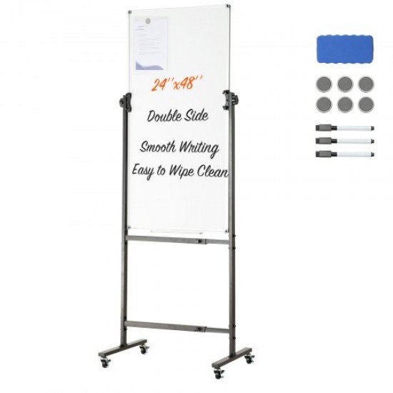 Koop Magnetisch rollend whiteboard 122 x 61 cm Dubbelzijdig mobiel whiteboard Droog uitwisbaar bord met omkeerbare whiteboardstandaard 360° verstelbare hoogte met 3 markeringen 1 gum