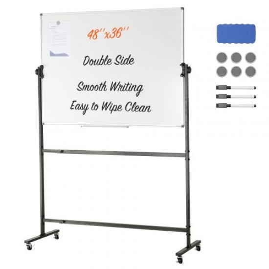 Kaufen Sie Magnetisches rollendes Whiteboard, 122 x 91,5 cm, doppelseitiges mobiles Whiteboard, trocken abwischbares Board mit umkehrbarem Whiteboard-Ständer, 360° höhenverstellbar, mit 3 Markern, 1 Radiergummi