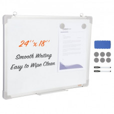 Pizarra Blanca Magnética 46 x 61 cm Pizarra Blanca de Borrado en Seco Marco de Aluminio Montaje Fácil en Pared con 2 Rotuladores 1 Borrador 6 Imanes para Presentaciones Trabajo Oficina Escuela