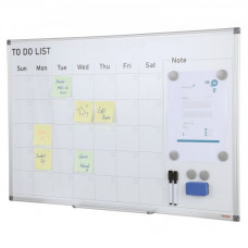 Pizarra para Calendario 91,5 x 61 cm Pizarra Magnética de Borrado en Seco 2 en 1 Pizarra Planificadora Mensual para Pared Marco de Aluminio con 2 Marcadores 1 Borrador 6 Imanes para Programación