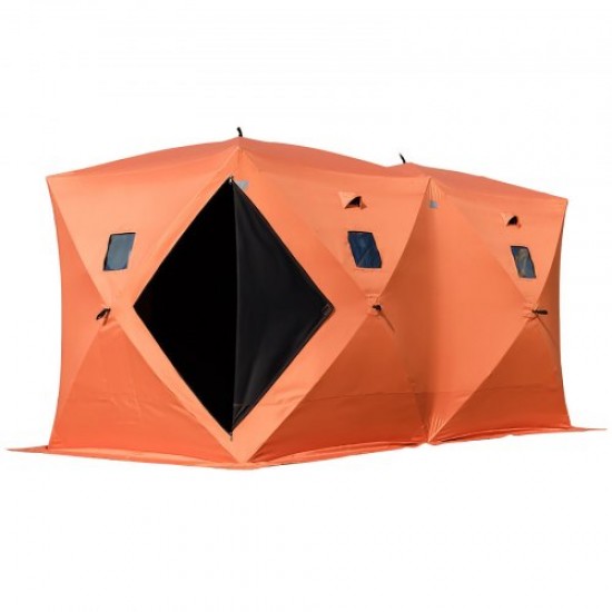 Comprar Abrigos de pesca no gelo, 360 x 180 x 205 cm Tenda de pesca de inverno Tecido Oxford, PVC 300D Abrigo portátil à prova d'água Tenda laranja com 2 portas e 4 janelas, para 8 pessoas