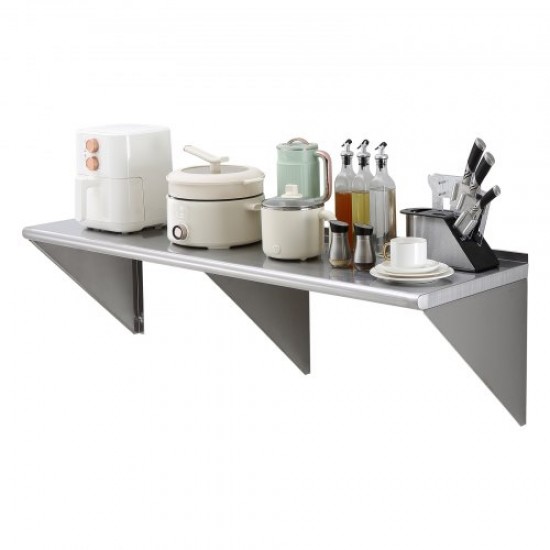 Buy Stainless Steel Wall Shelf 1524 x 457 x 63 mm Floating Shelf with Triangle Bracket Max Load 204kg Wall Shelf for Books Picture Frames Plants Office Bathroom Kitchen