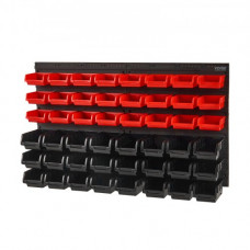 VEVOR Estante de Plástico 48 Cajas de Almacenamiento para Taller Garaje con Paneles de Pared Organizador de Herramientas para Tuercas, Pernos, Tornillos, Clavos, Botones, Piezas Pequeñas, Negro/Rojo