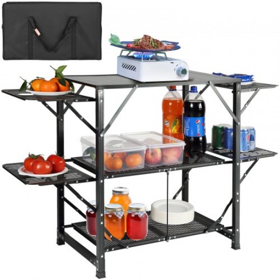 Comprar Mesa de cozinha de acampamento, estação de cozinha portátil dobrável com bolsa de transporte, mesa de acampamento de alumínio de 126 x 46 x 81 cm para piqueniques ao ar livre, churrascos, camping