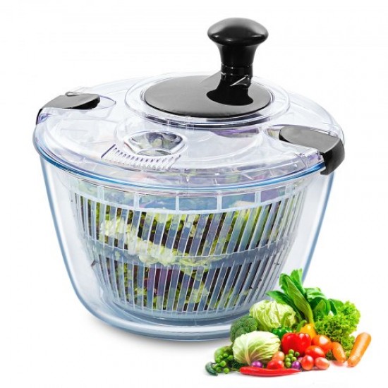 Comprar Limpiador de Ensaladas de Vidrio de 4,5 L, Lavadora de Frutas y Verduras, Secadora Manual con Tapa de Vidrio para Verduras, Hierbas, Bayas, Frutas, Sin BPA, Limpiador de Tazones para Verduras