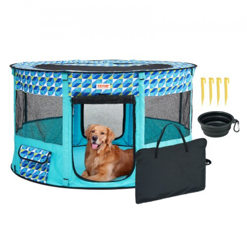 VEVOR Parque Infantil Portátil para Perros 1117x1117x609 mm Parque Infantil Plegable para Cachorros y Gatos Cremallera de Tela Oxford Impermeable 600D para Viajes, Camping, Actividades al Aire Libre