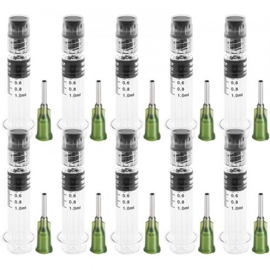 Jeringa Dosificadora con Aguja 1ml 100PCS Jeringas Luer Lock Material de Vidrio de Borosilicato Jeringa Administración de Tipo Luer, Marcas de Graduación Precisas, Limpieza Fácil y Reutilizable