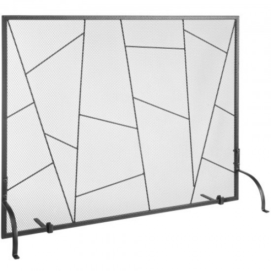 Buy Fireplace Screen 1 Panel Heavy Duty Iron Fireplace Spark Guard 36x28 Inch Freestanding Spark Guard for Living Room Modern Home Decor Black