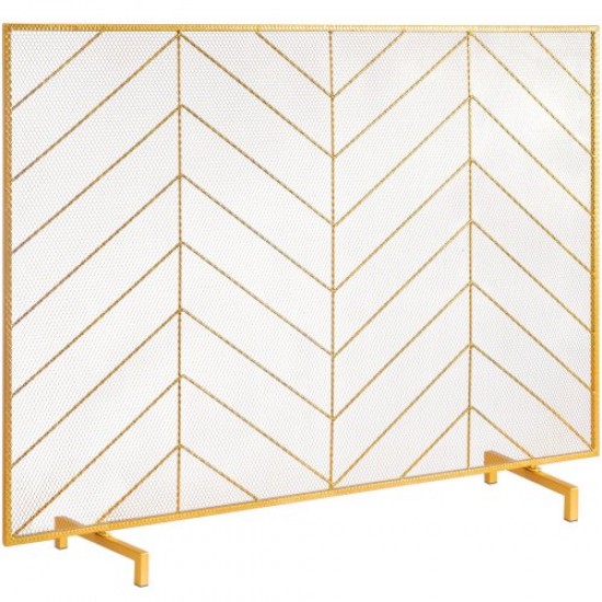 Buy Fireplace Screen 1 Panel Iron Fireplace Spark Guard 98x75.8cm Heavy Duty Freestanding Spark Guard Easy Installation for Living Room Decor, Gold