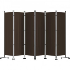 Separador de Ambientes 6 Paneles Pantalla de Privacidad Plegable 308 x 36 x 185 cm Pantalla de Privacidad Marco de Aleación de Aluminio y Hierro para Oficinas, Hospitales, Restaurantes, Marrón
