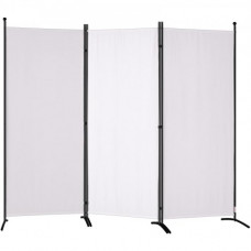 Biombo Separador Plegable de 3 Paneles con Marco de Acero al Carbono y Tejido de Poliéster Separador de Ambientes de Privacidad 226x51,5x185 cm para Oficina, Dormitorio, Comedor, Estudio, Blanco