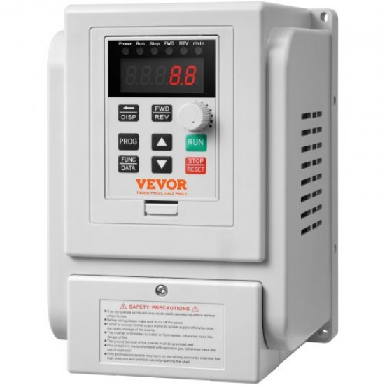 VEVOR Variador de Frecuencia Convertidor de Frecuencia 2,2 kW 3HP 10A 0-400Hz VFD con Entrada Monofásica Regulador de Salida Trifásico Control de Velocidad Enfriamiento Rápido para Motor de Maquinaria