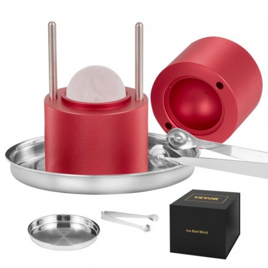 Buy Ice Ball Press 2.4" Aircraft Alloy Ice Ball Press Kit for 60mm Ice Spheres, Ice Press with Tongs and Drip Tray, for Whiskey, Cocktail, Red