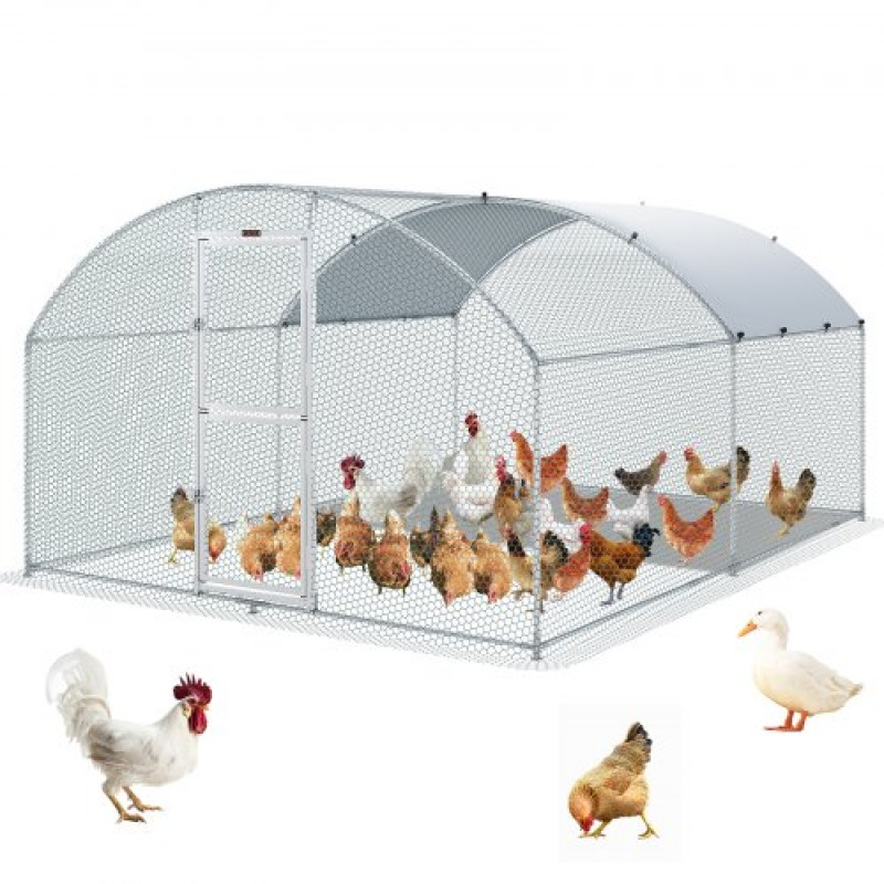 VEVOR Gallinero de Metal para Exterior, 400x300x200 cm, Gran Corral para Pollos, Lona Impermeable, Techo Domo, Puerta Doble, Malla de Alambre, Parque para Gansos, Patos, Conejos, Mascotas, Plata