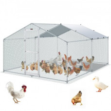 VEVOR Gallinero de Metal para Exterior, 400x300x200 cm, Gran Corral para Pollos, Lona Impermeable, Techo Puntiagudo, Puerta Doble, Malla de Alambre, Parque para Gansos, Patos, Conejos, Mascotas, Plata